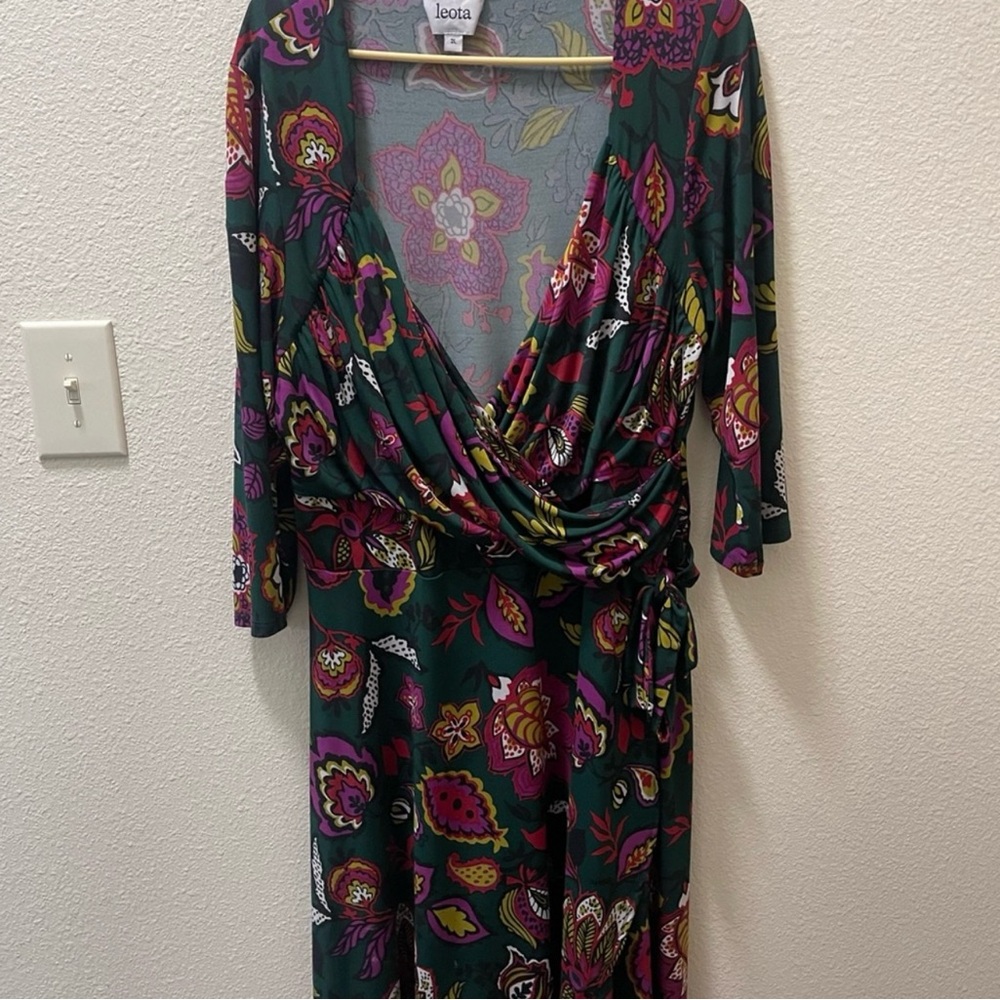 Leota Green and Pink Floral Long Sleeve Dress - Picture 4 of 4